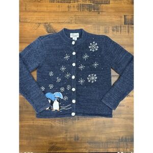 Vintage Penguin Cardigan Sweater Snowflake Knitwear Girls Size 8/10‎